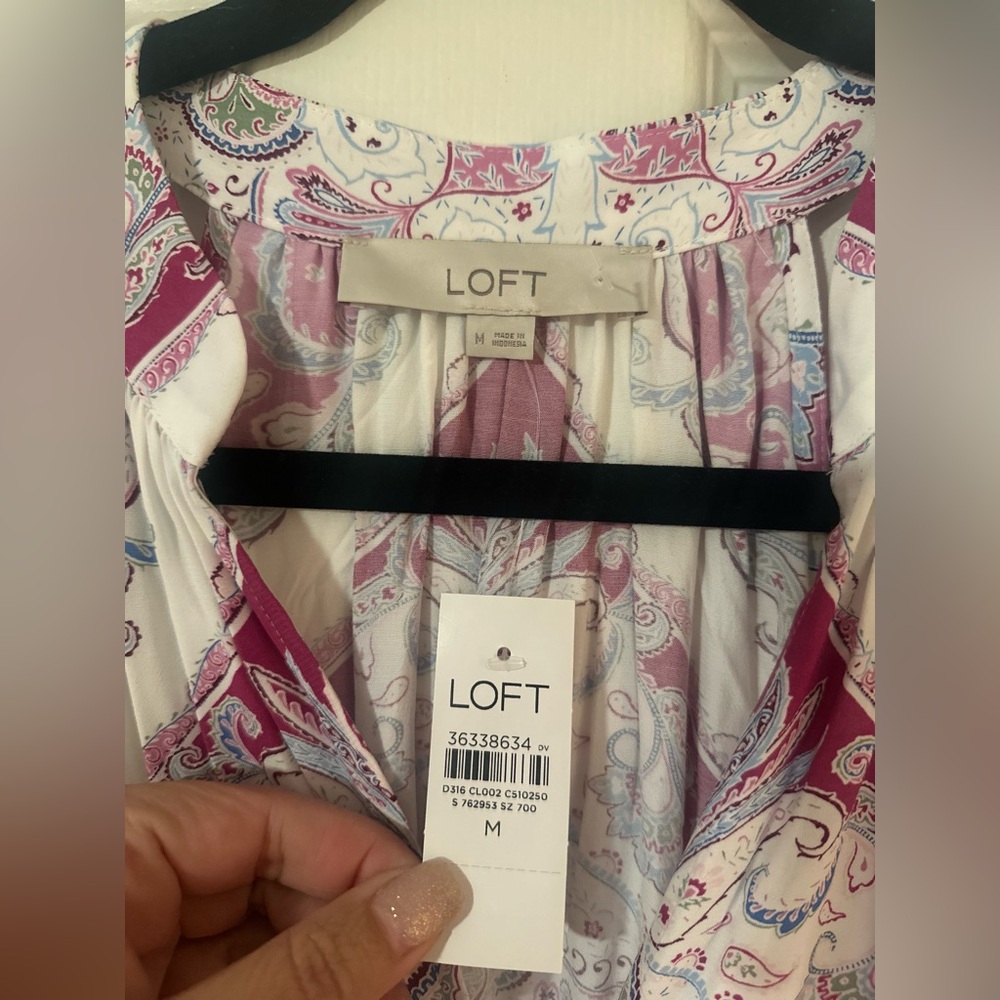 NWT Women’s LOFT Boho Sleeveless‎ Paisley Print Shift Pink White Spring Dress M. - Picture 3 of 5